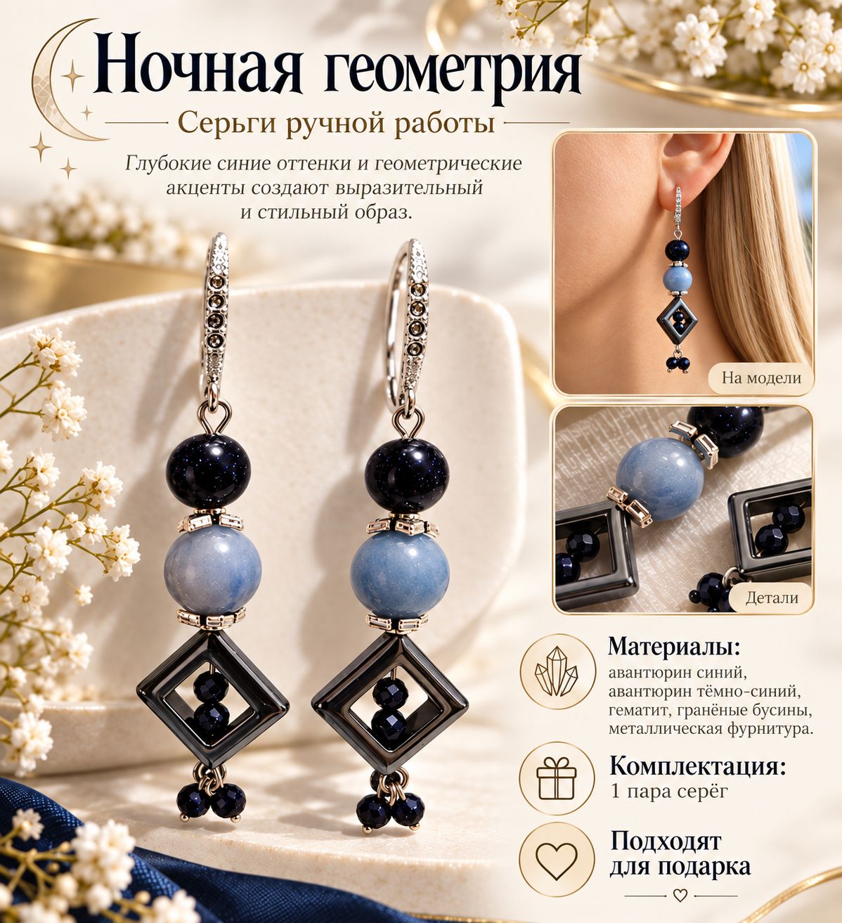 Серьги "Ночная геометрия"